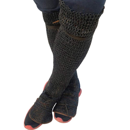 6 MM Back Slit Half Chain Mail Legging Flat Riveted and Solid Ring