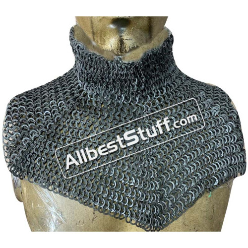 Medieval High Neck 6 in 1 Ring Flat Riveted Maille Collar