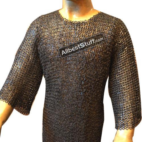 54 Chest Chain Maille Hauberk 8 mm Flat Solid Long Sleeve