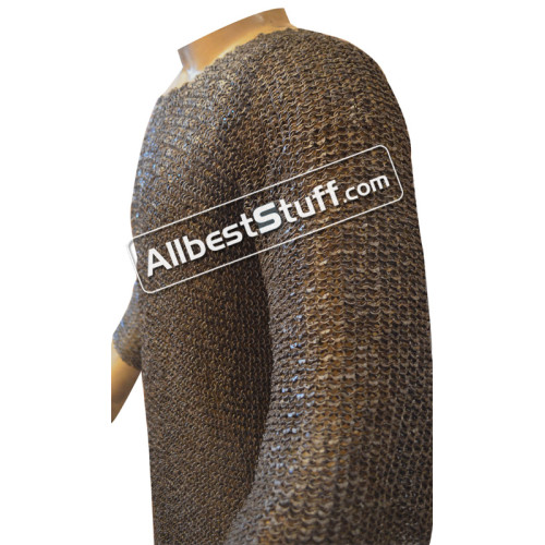 Full Sleeve Chain Mail Hauberk Round Riveted Solid Chest 54