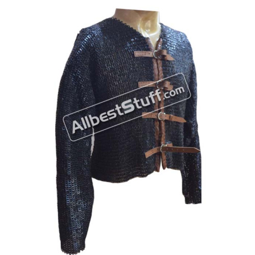Flat Riveted Solid Chain Mail Half Shirt Front Buckle