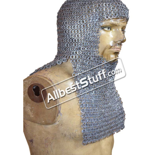 6 MM Flat Riveted Solid Rectangle Bottom Helm Maille Hood