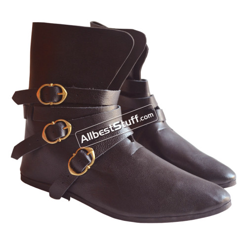 SALE! Medieval Leather Shoe Three Brass Buckle Brown