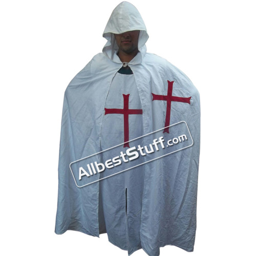 Medieval Crusader LARP Cosplay Costume Templar Knights Tunic CAPE Cross Cloak